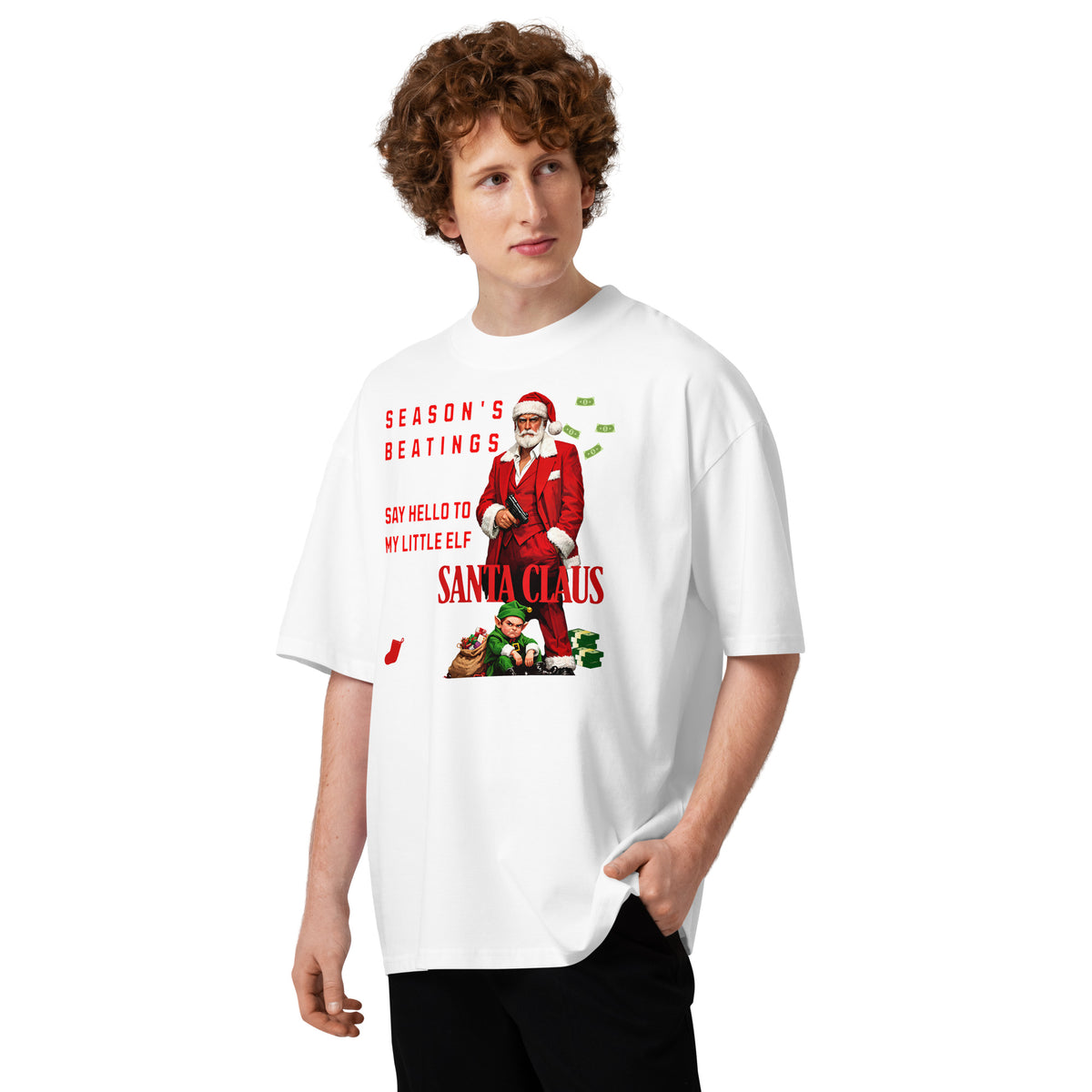 Santa Santana Unisex organic oversized high neck t-shirt — White — front