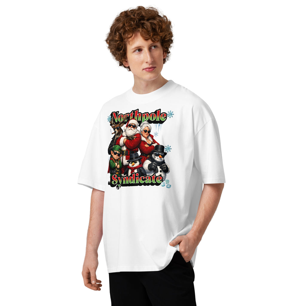 Santa’s Xmas Crew Unisex organic oversized high neck t-shirt — White — front