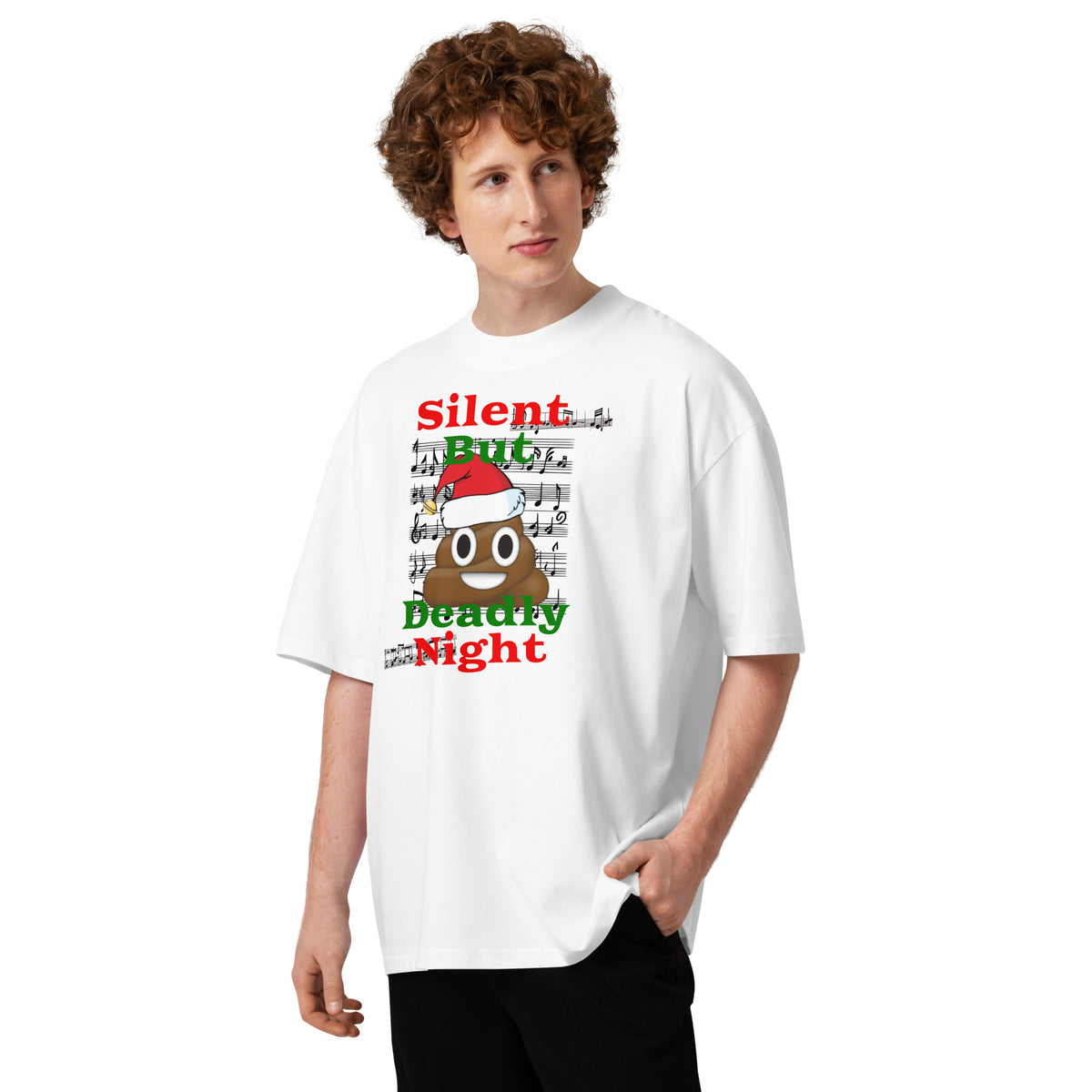 Silent Night Unisex organic oversized high neck t-shirt — White — front