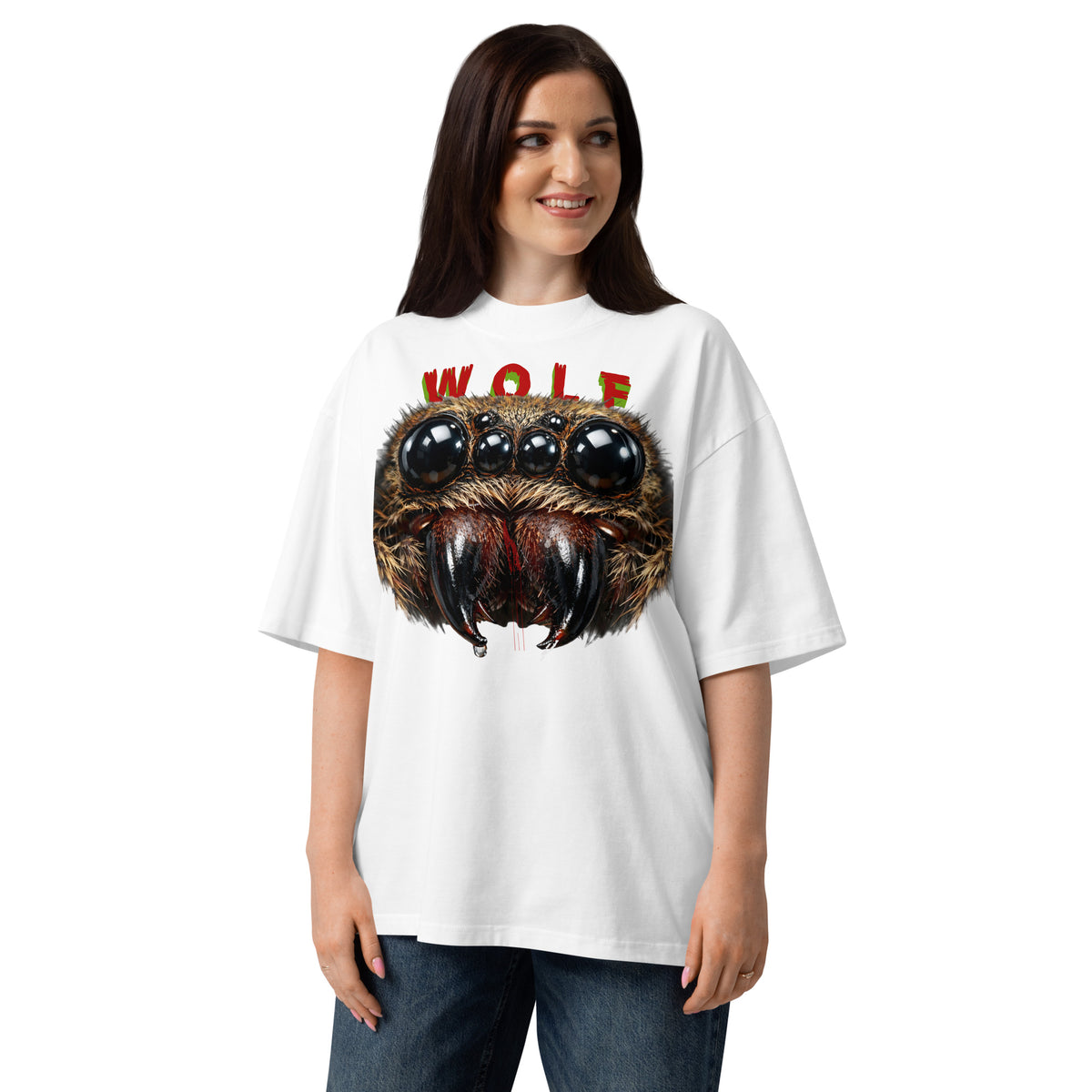 Spider Eyes Unisex organic oversized high neck t-shirt — White — front