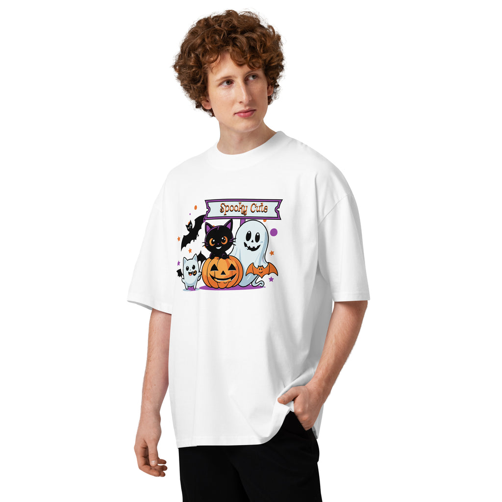 Spooky Cute Halloween Unisex organic oversized high neck t-shirt — White — front