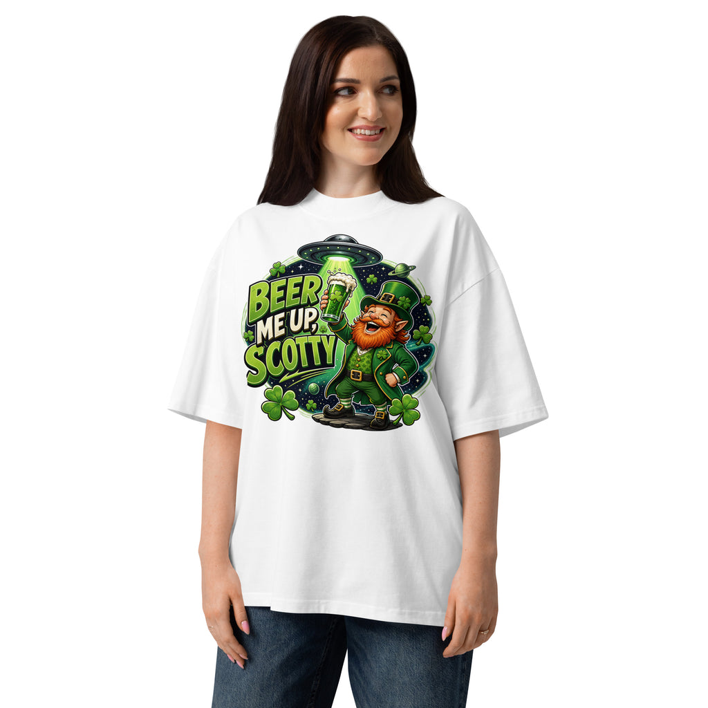 St. Patrick’s Day Cheers Unisex organic oversized high neck t-shirt — White — front