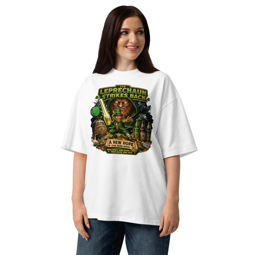 Leprechaun Strikes Back Unisex organic oversized high neck t-shirt — White — front