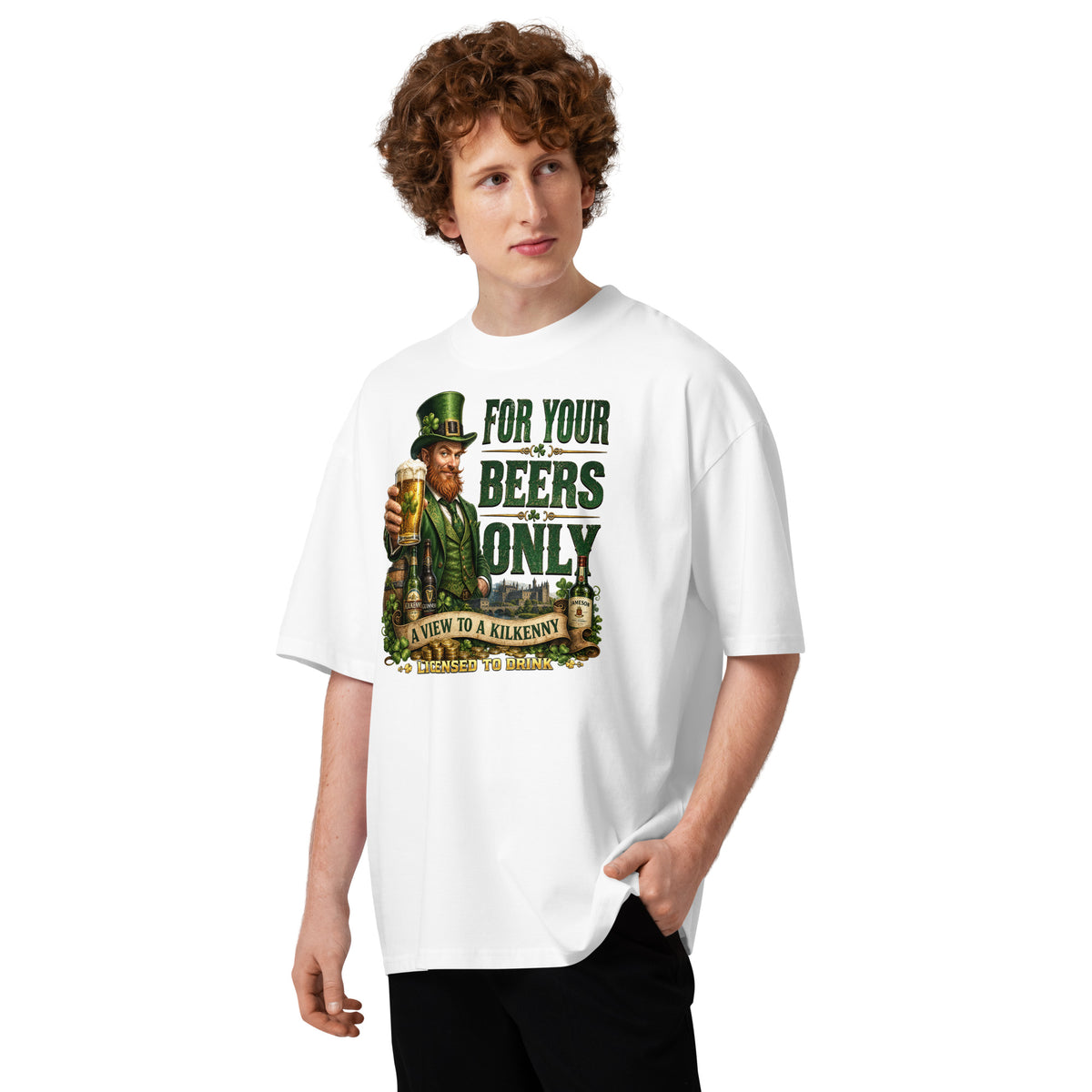 For Your Beers Only Unisex organic oversized high neck t-shirt — White — front