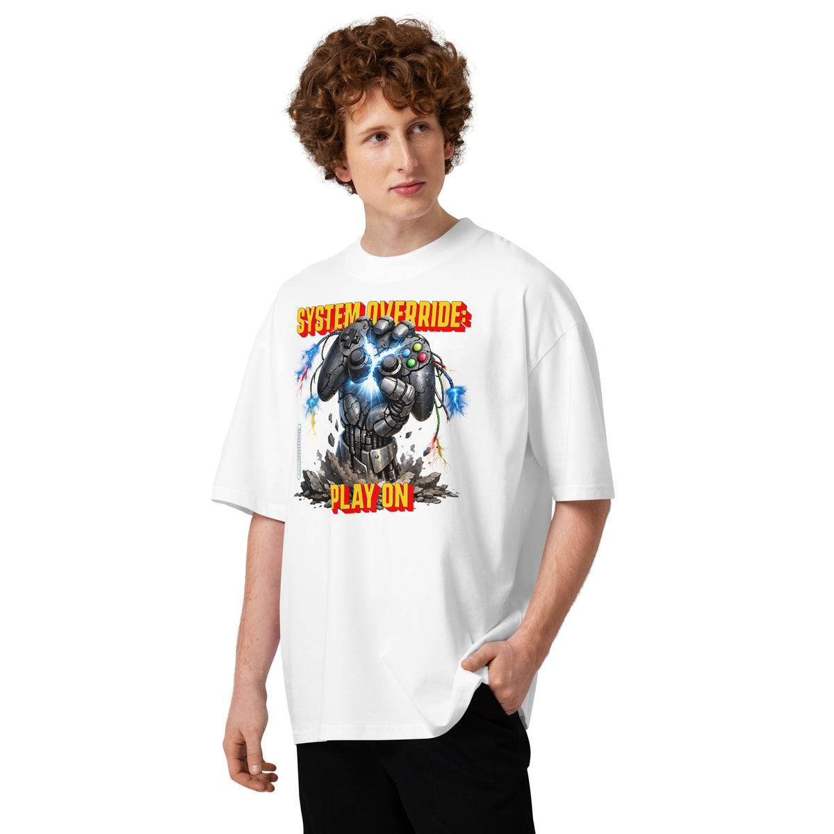 System Override Gamer Unisex organic oversized high neck t-shirt — White — front