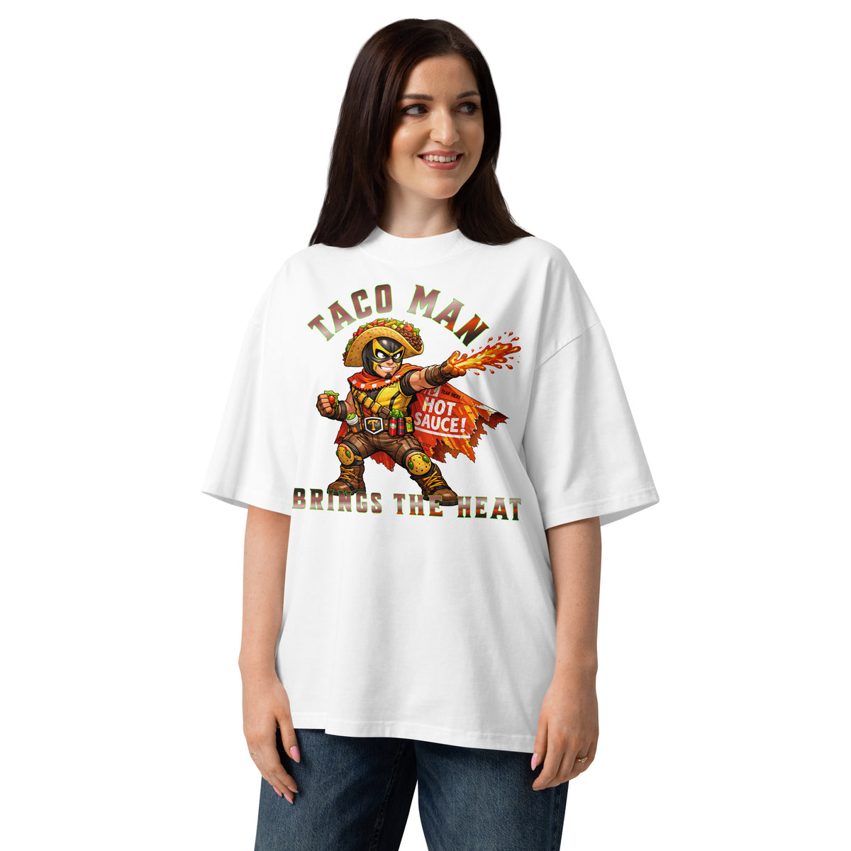 Taco Man Unisex organic oversized high neck t-shirt — White — front
