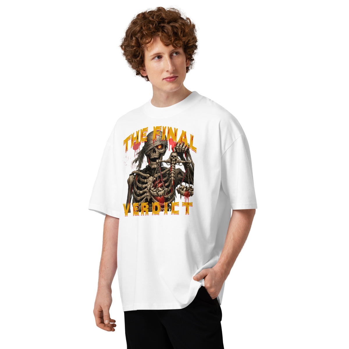 The Final Verdict Unisex organic oversized high neck t-shirt — White — front