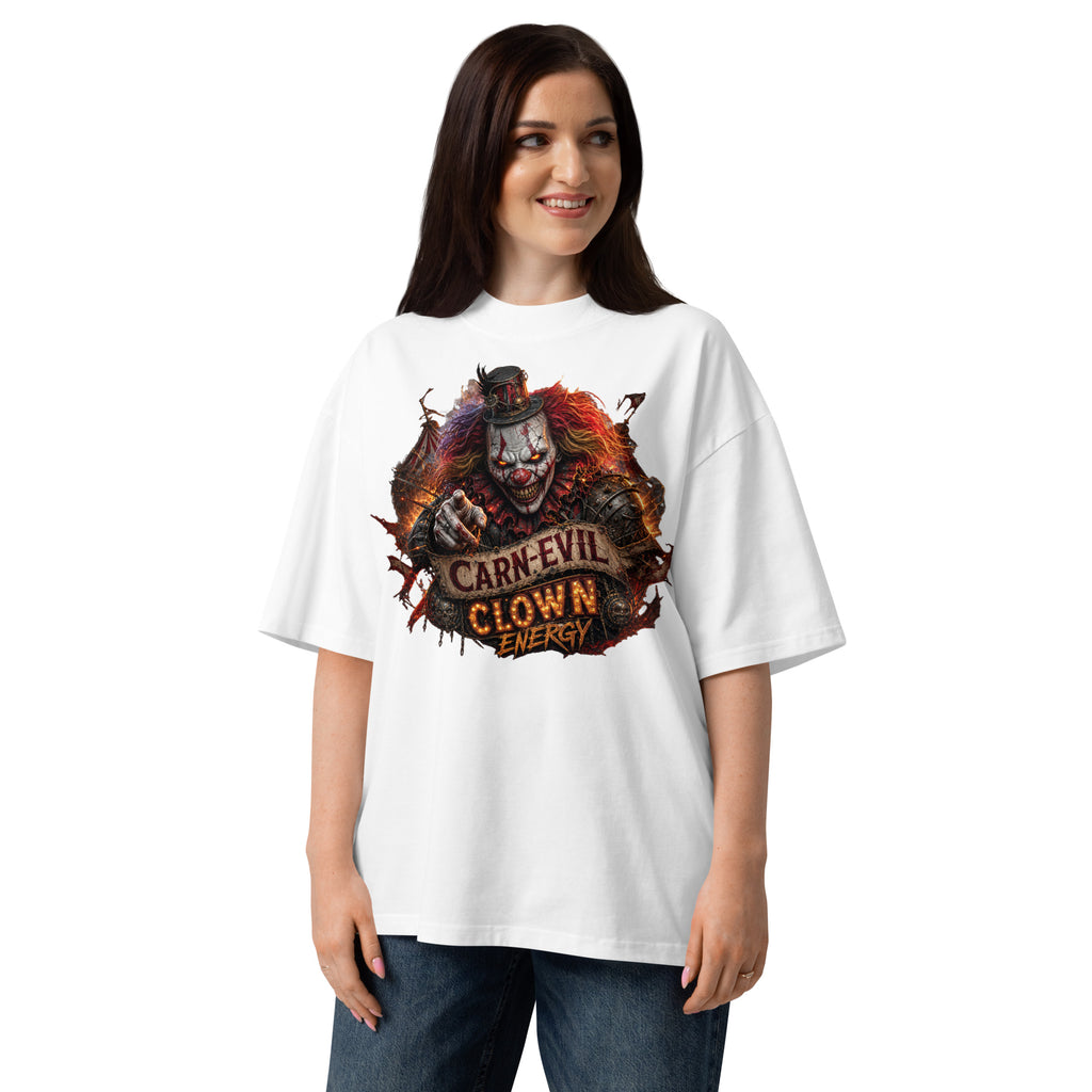 Top Hat Evil Clown Unisex organic oversized high neck t-shirt — White — front