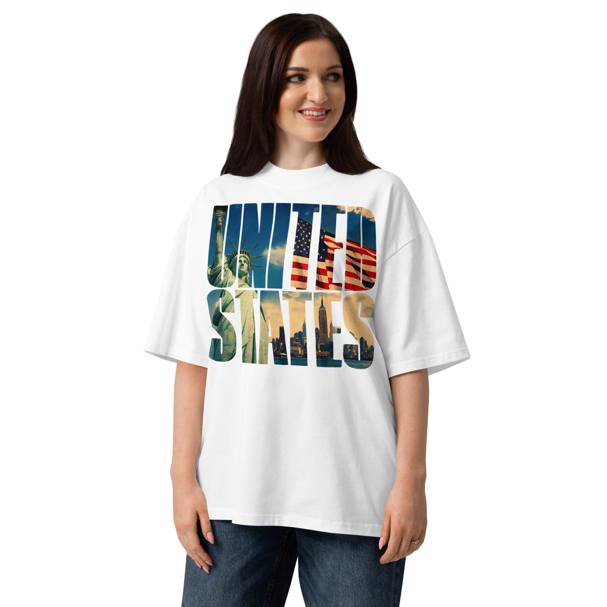 United States Unisex organic oversized high neck t-shirt — White — front