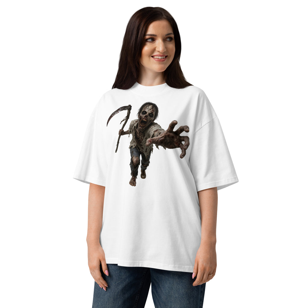 Zombie Run Unisex organic oversized high neck t-shirt — White — front