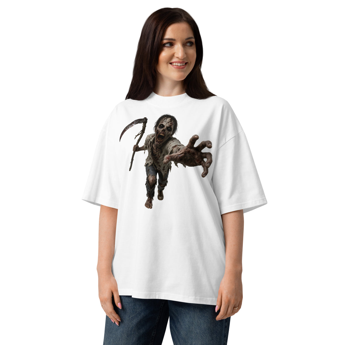 Zombie Run Unisex organic oversized high neck t-shirt — White — front