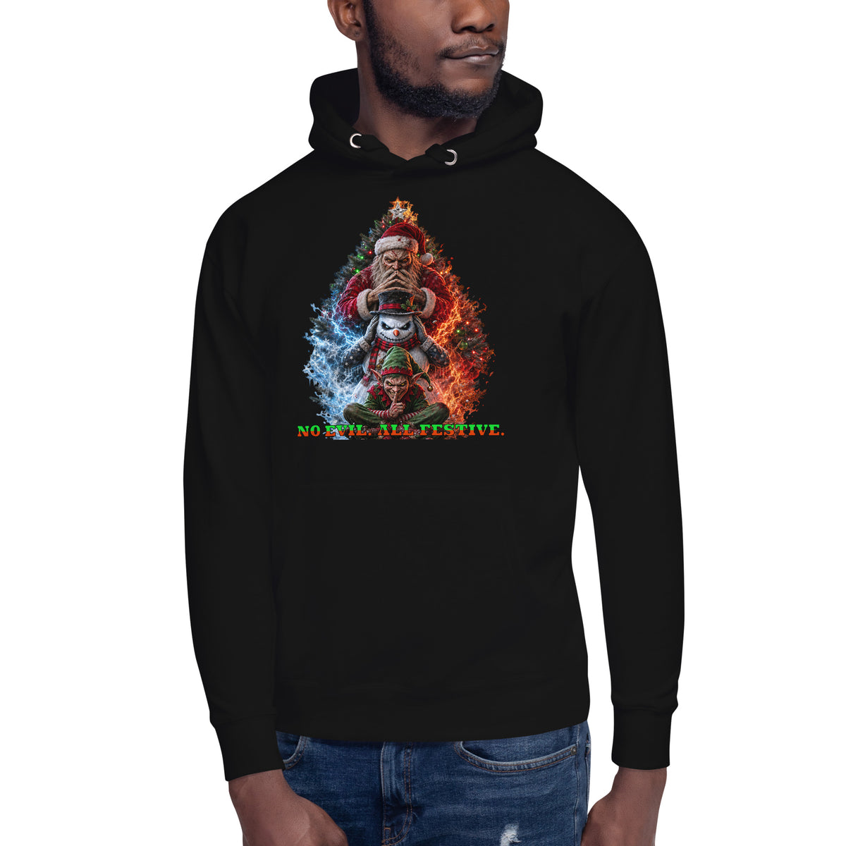 No Evil Xmas Unisex Hoodie — Black — front