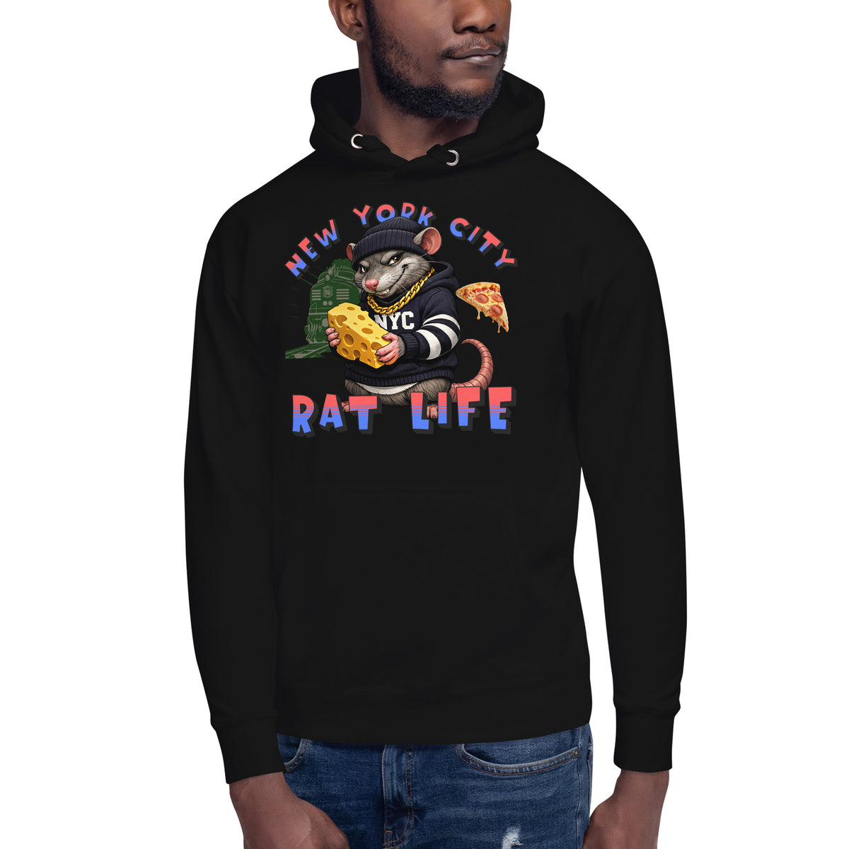 NYC Rat Life Unisex Hoodie — Black — front