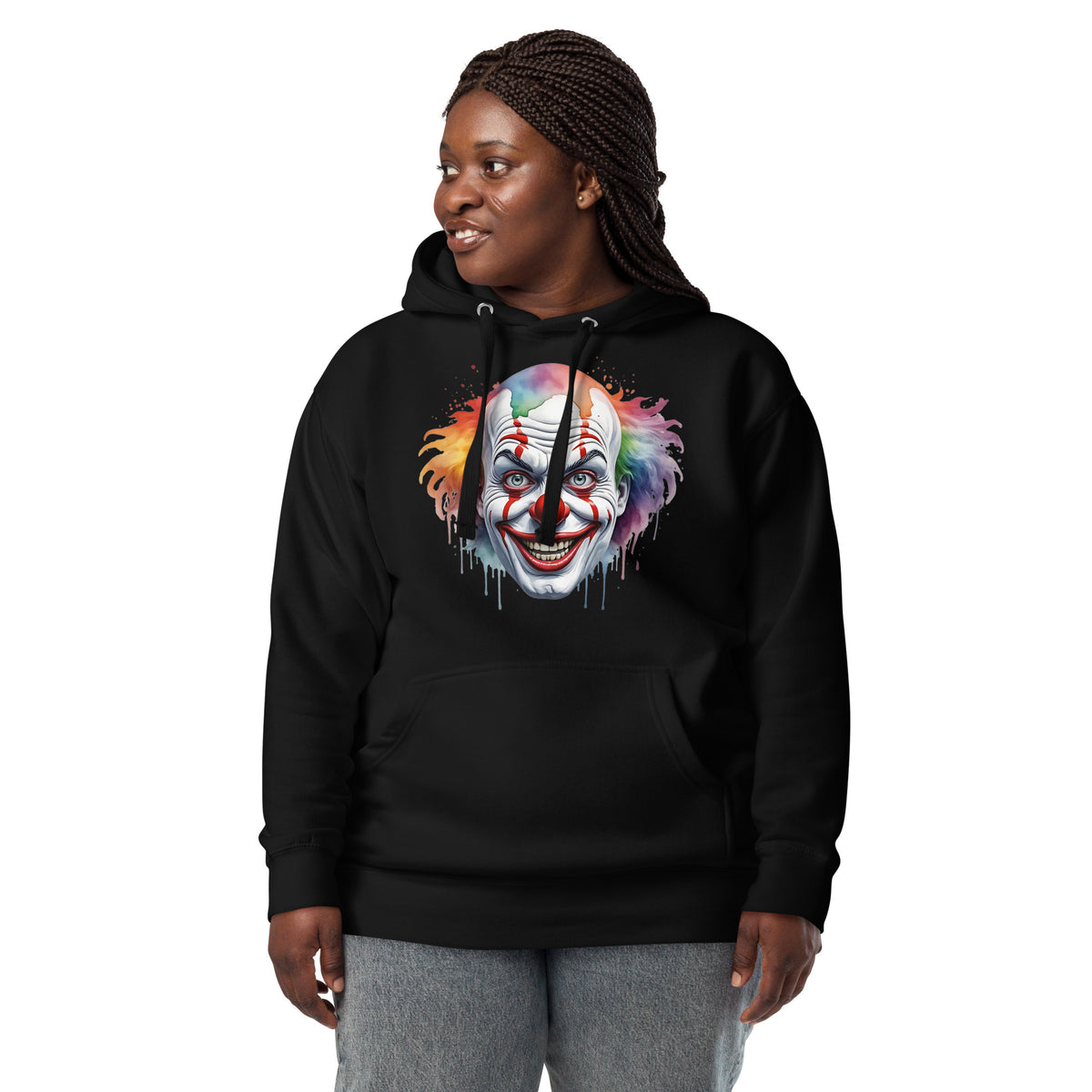 Painted Clown Unisex Hoodie — Black — Women's 3 model, front