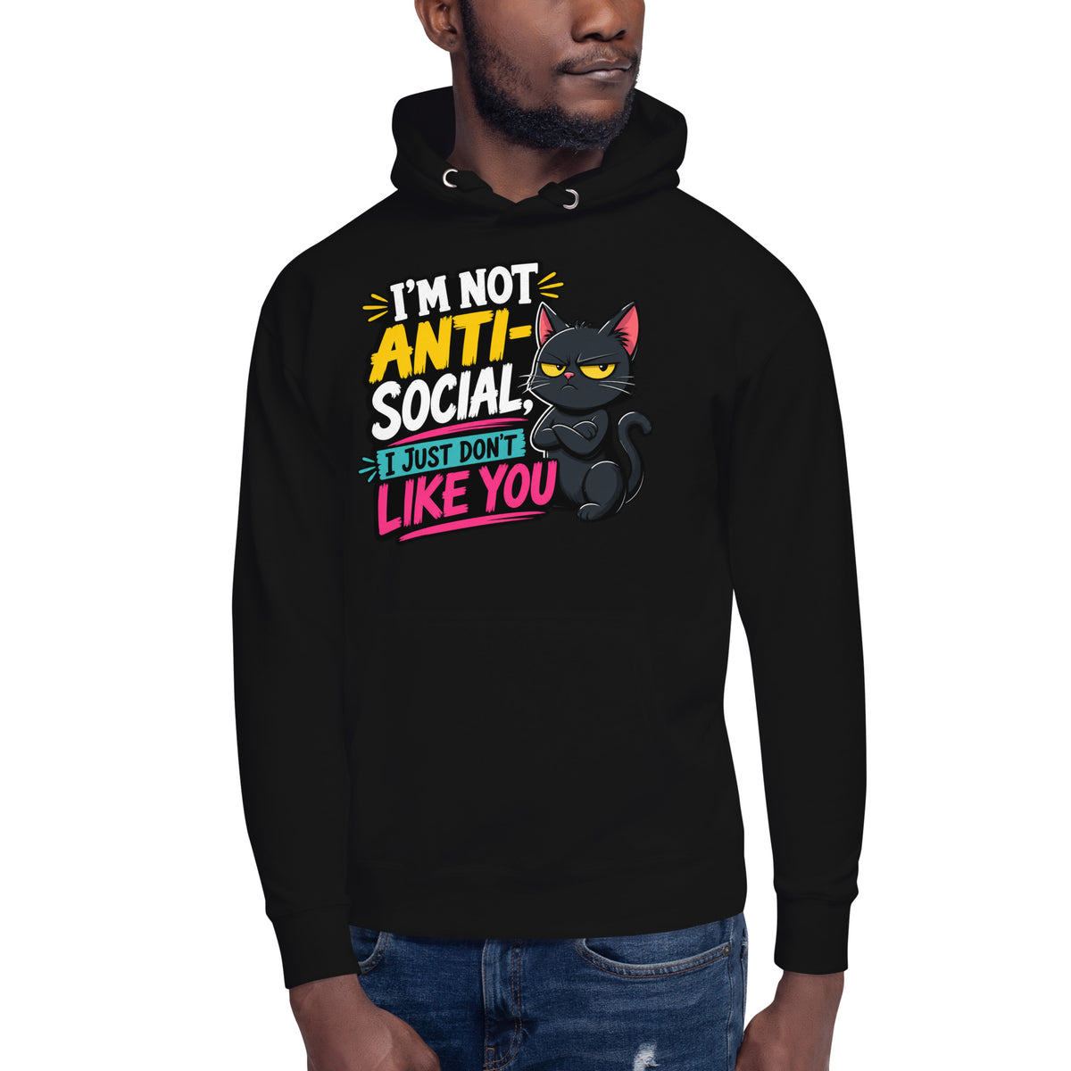 Anti Social Kitty Unisex Hoodie — Black — front