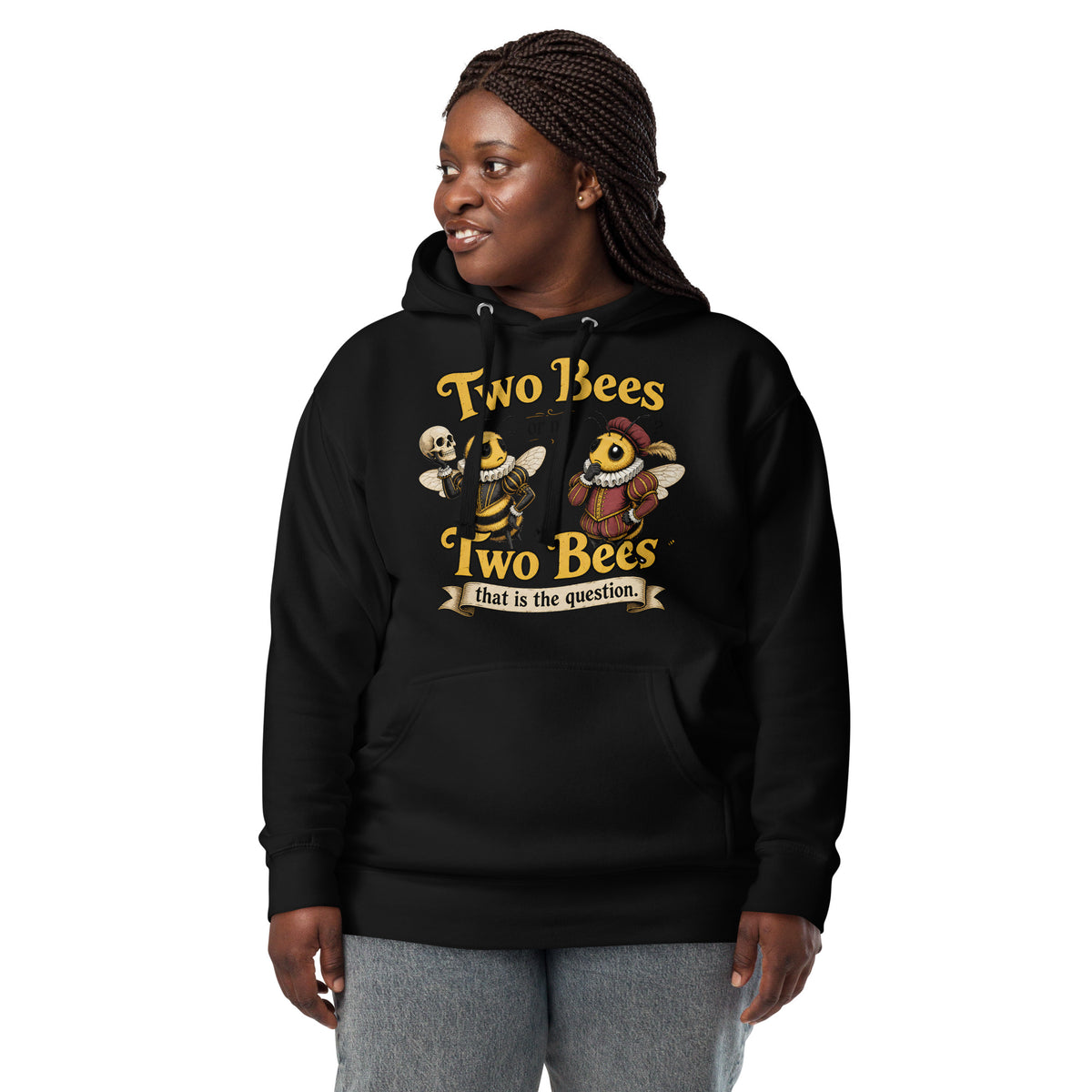 Two Bees Unisex Hoodie — Black — front