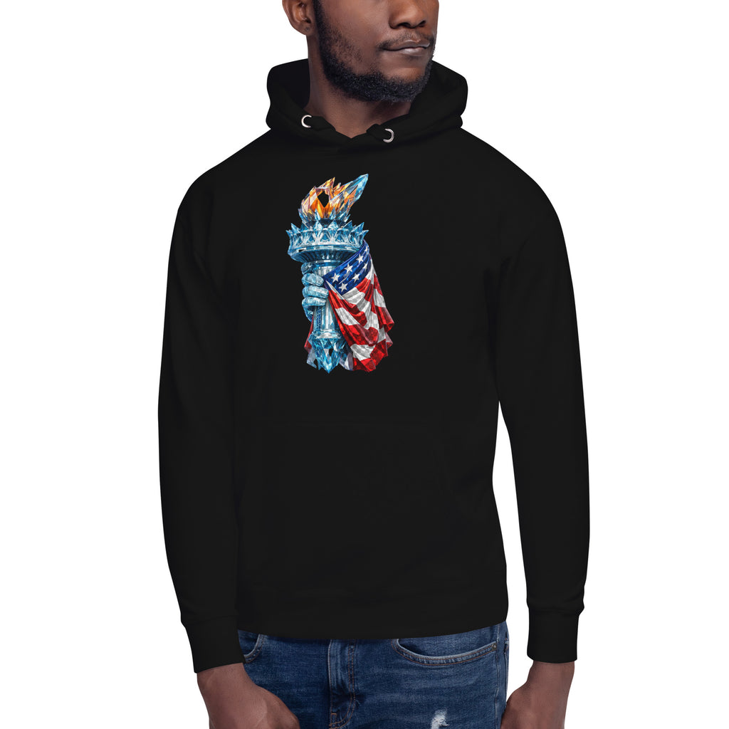 USA Liberty Ice Torch Unisex Hoodie — Black — front