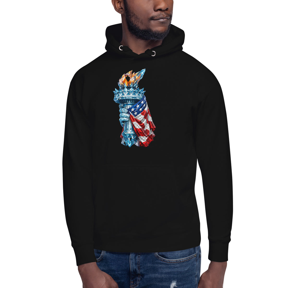 USA Liberty Ice Torch Unisex Hoodie — Black — front