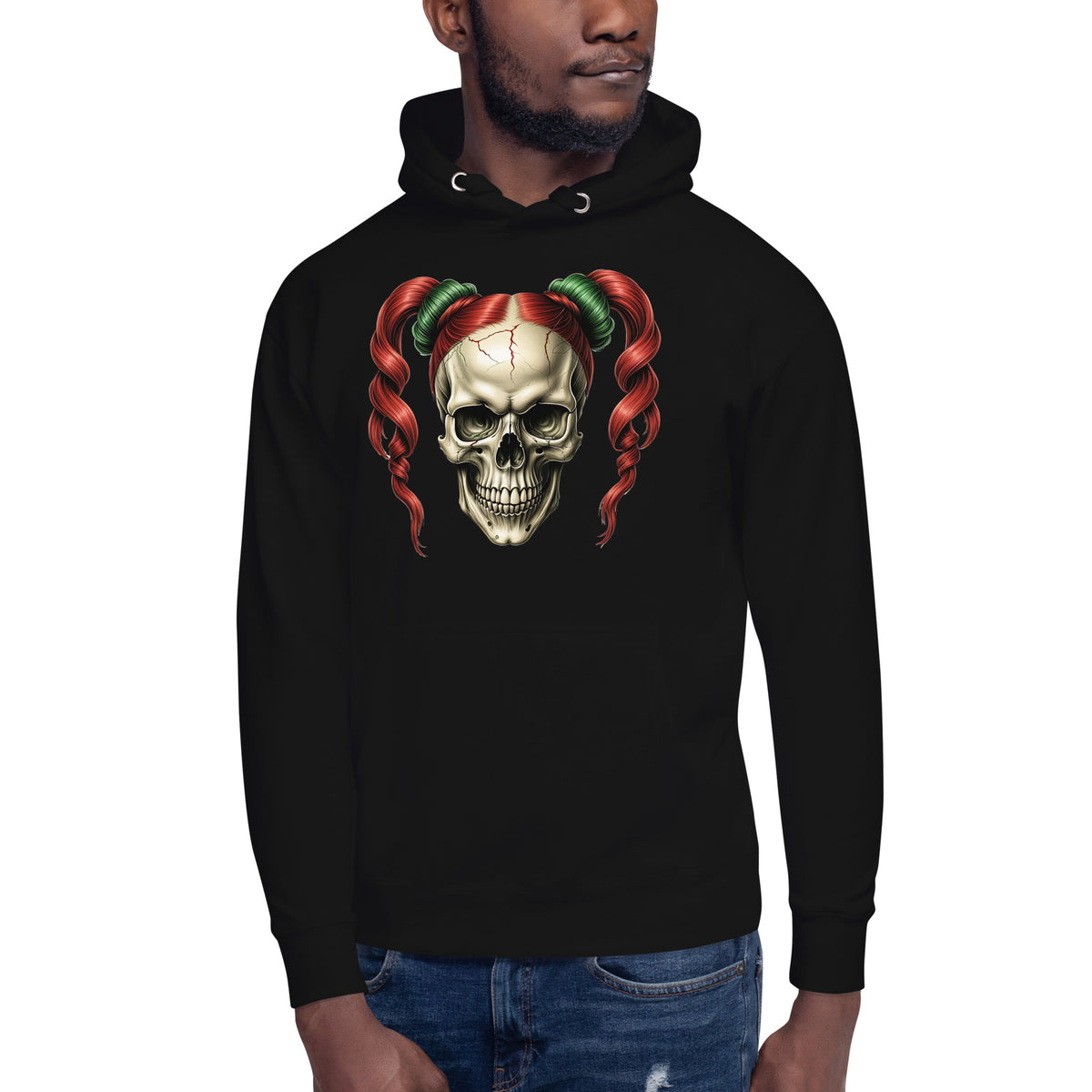 Ponytails Skull Unisex Hoodie — Black — front