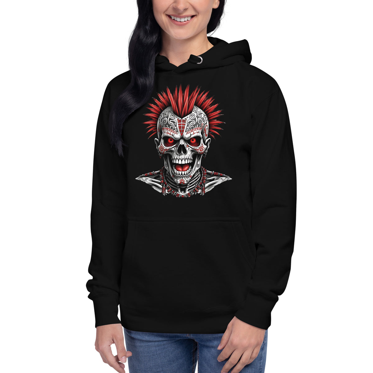 Punk Skeleton Unisex Hoodie — Black — front