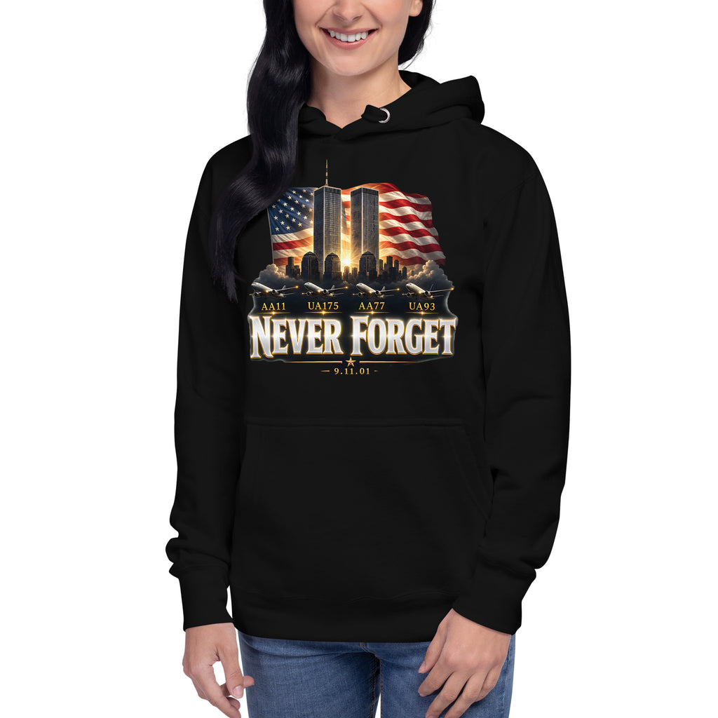 9/11 Never Forget Unisex Hoodie — Black — front