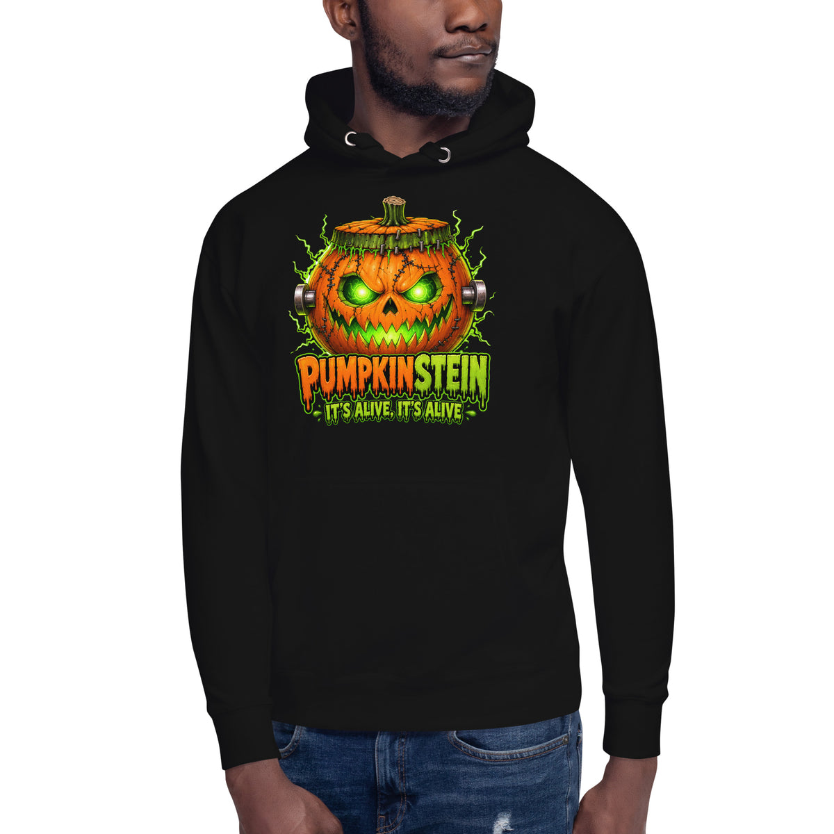 Pumpkinstein Unisex Hoodie — Black — front