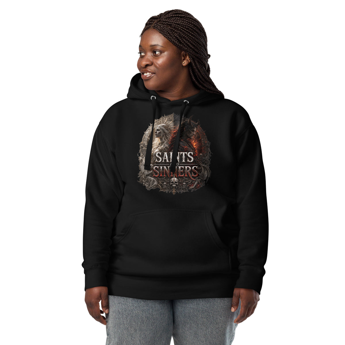 Saints and Sinners — Angel and Demon Unisex Hoodie — Black — front
