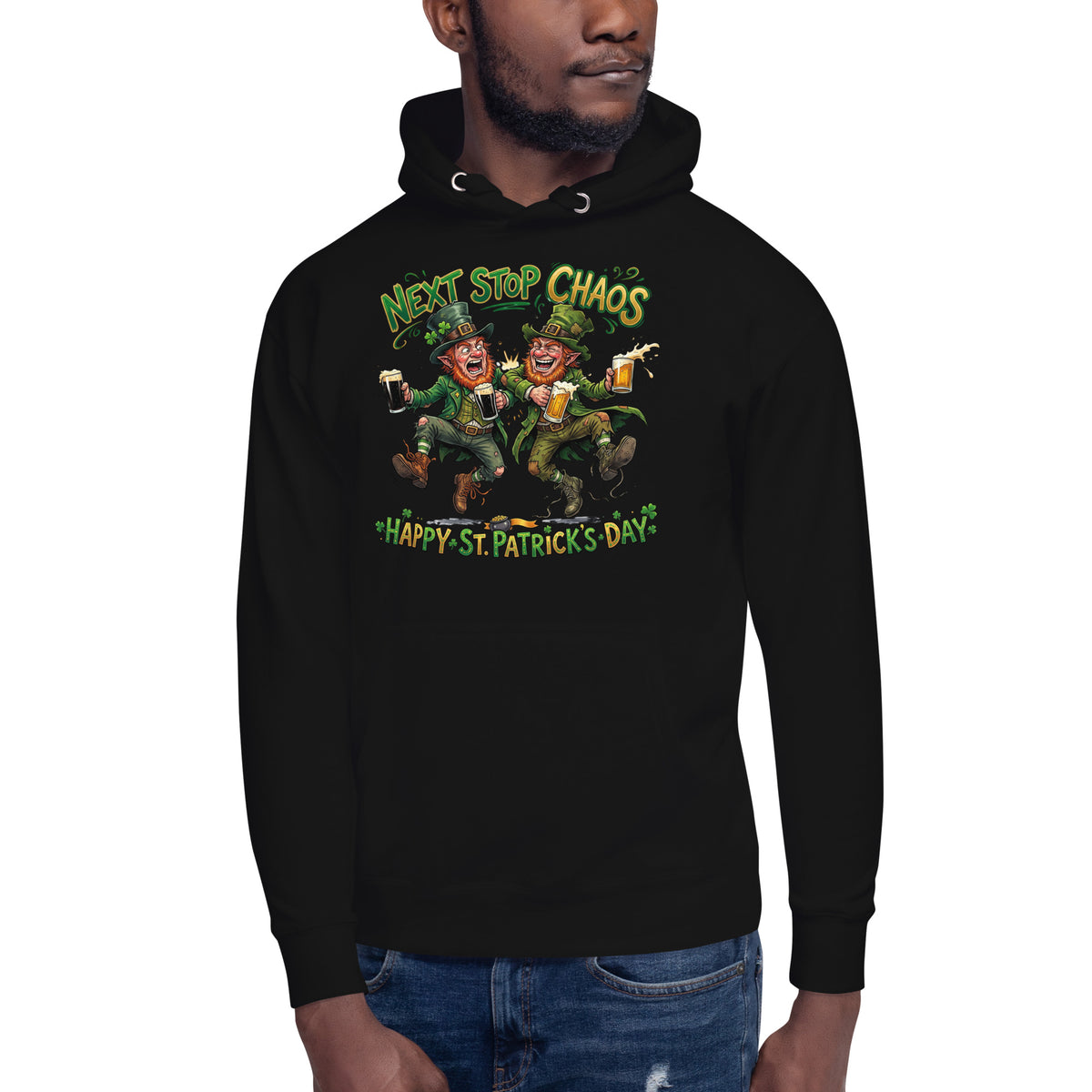 St. Patrick’s Day Chaos Unisex Hoodie — Black — front