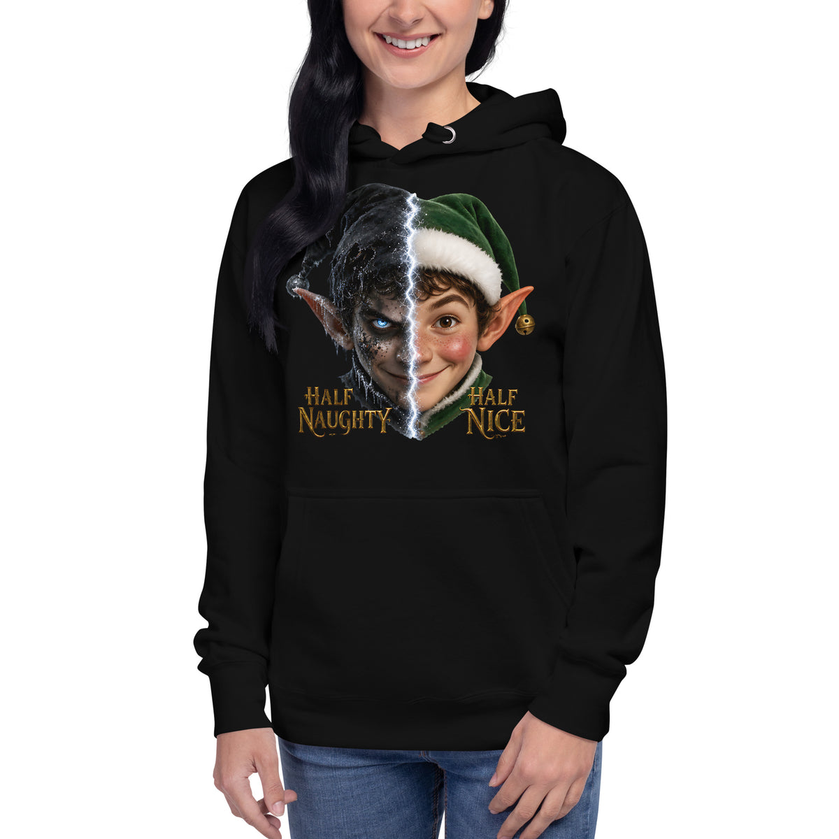 Xmas Elf Twins Unisex Hoodie — Black — front
