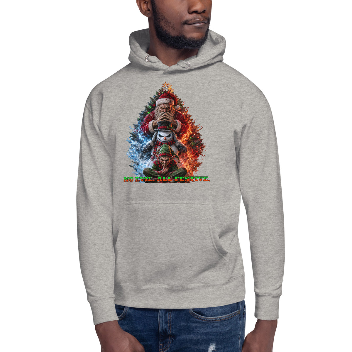No Evil Xmas Unisex Hoodie — Carbon Grey — front