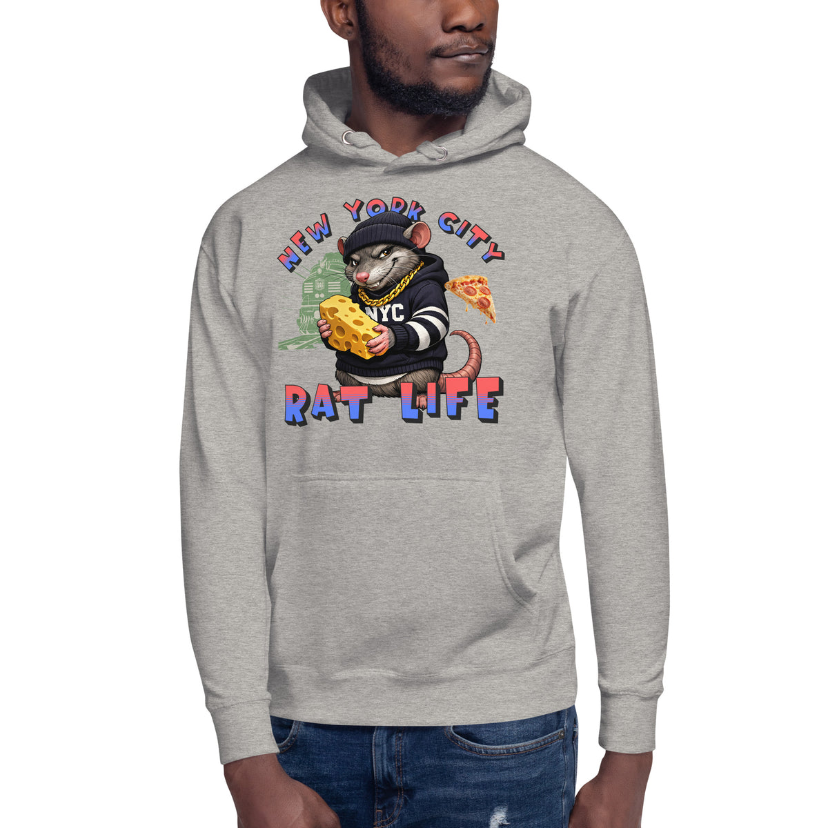 NYC Rat Life Unisex Hoodie — Carbon Grey — front