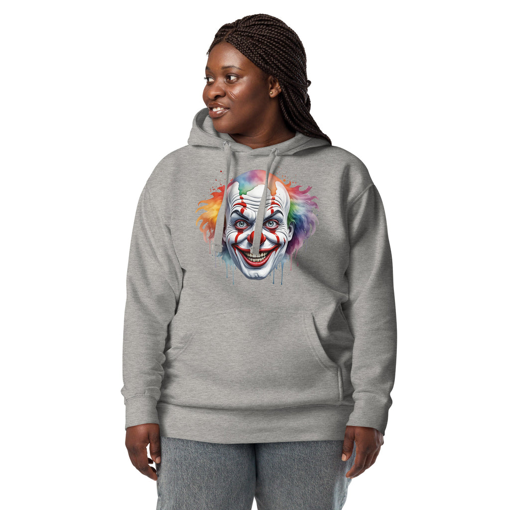 Painted Clown Unisex Hoodie — Carbon Grey — Women's 3 model, front