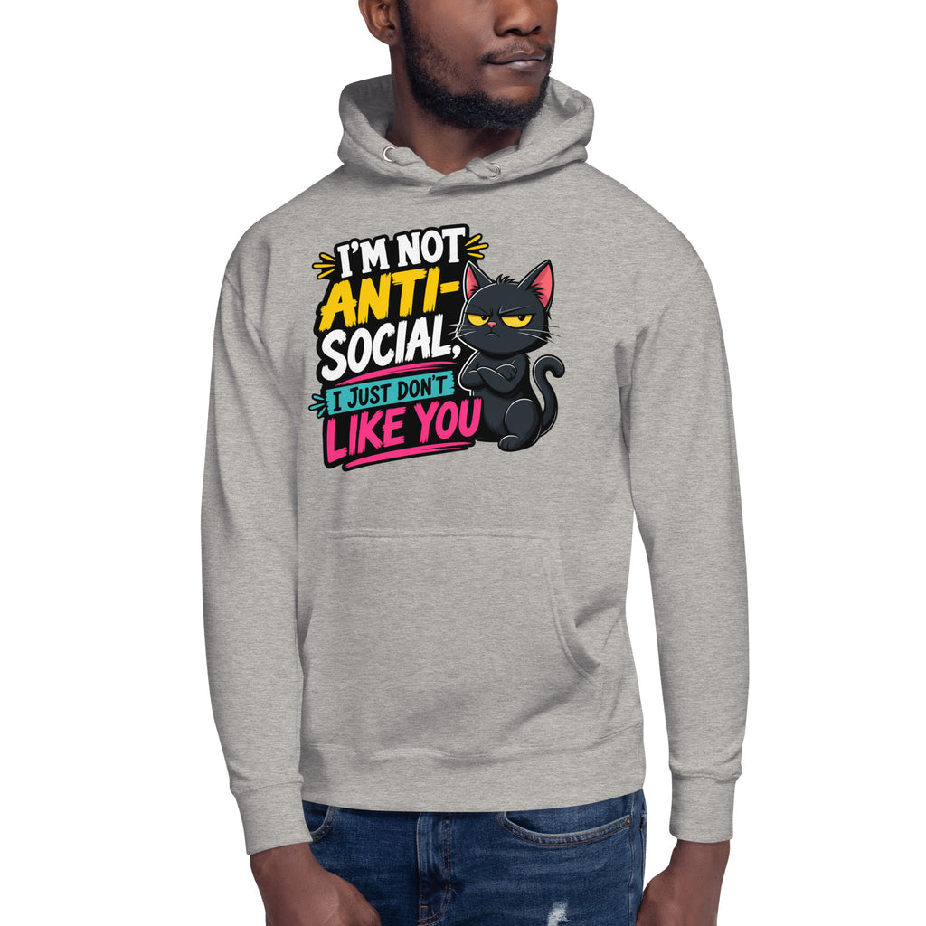 Anti Social Kitty Unisex Hoodie — Carbon Grey — front