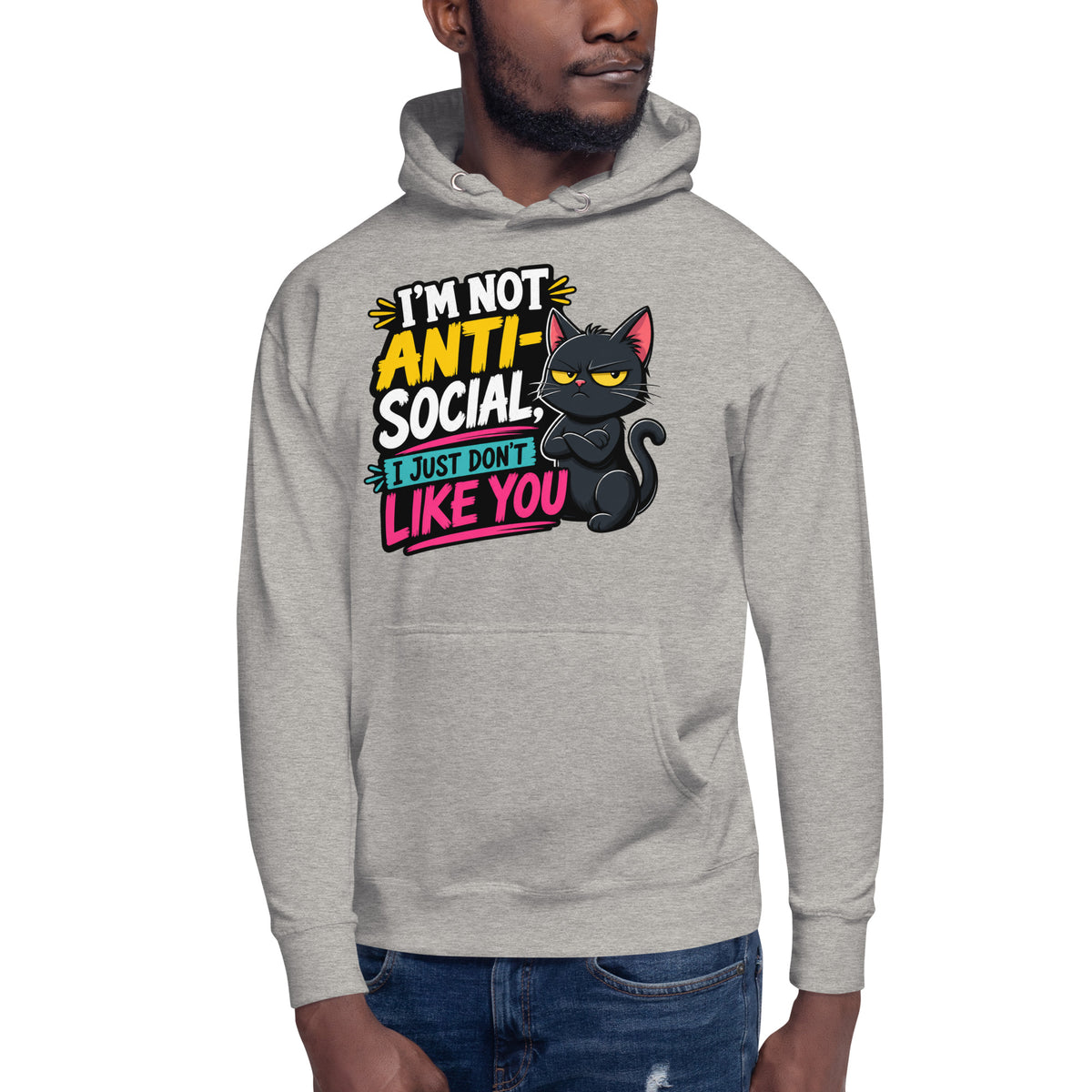 Anti Social Kitty Unisex Hoodie — Carbon Grey — front