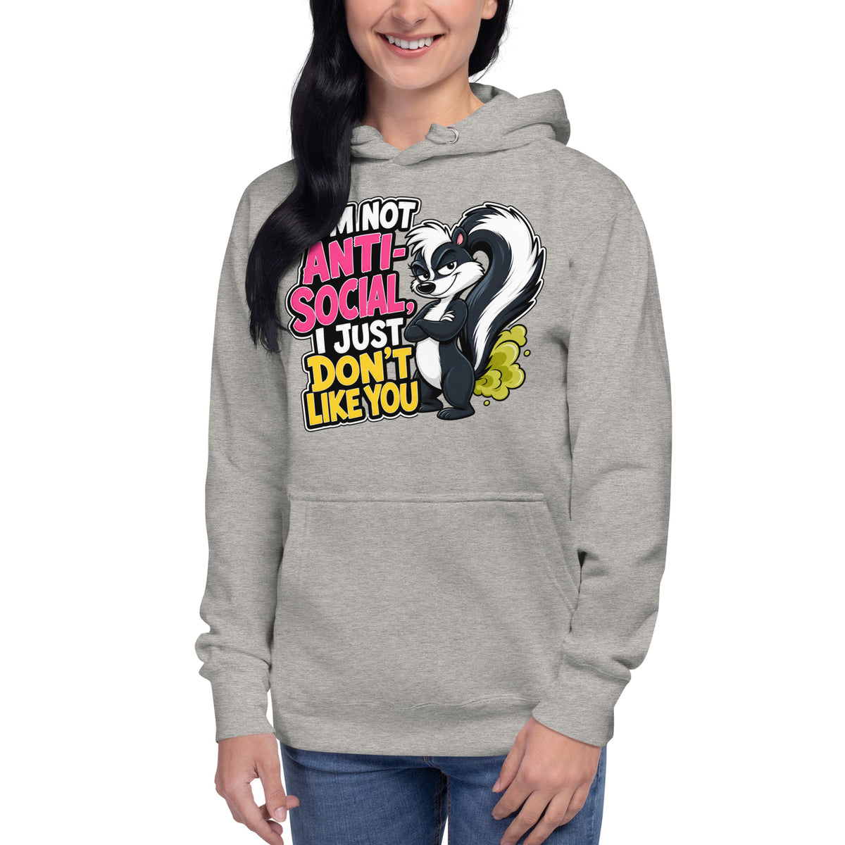 Anti Social Skunk Unisex Hoodie — Carbon Grey — front