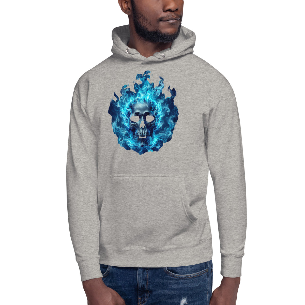 Blue flaming skull Unisex Hoodie — Carbon Grey — front