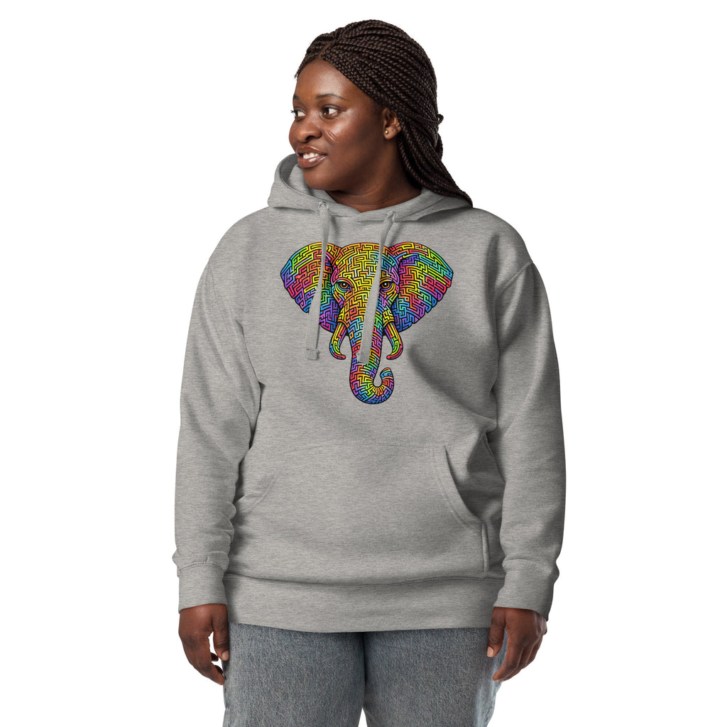 Elephant Face Maze Unisex Hoodie — Carbon Grey — front