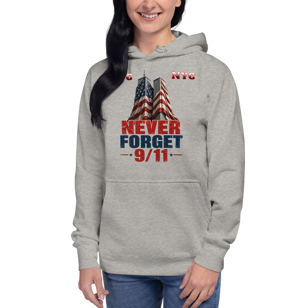 Never Forget 9/11 — WTC NYC Unisex Hoodie — Carbon Grey — front