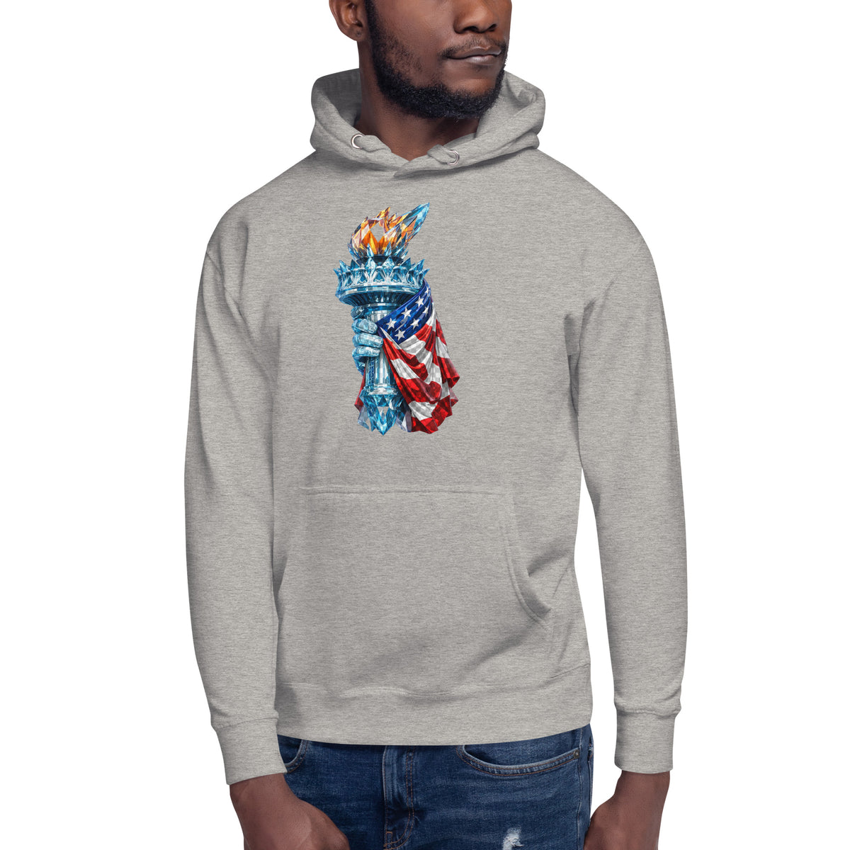 USA Liberty Ice Torch Unisex Hoodie — Carbon Grey — front