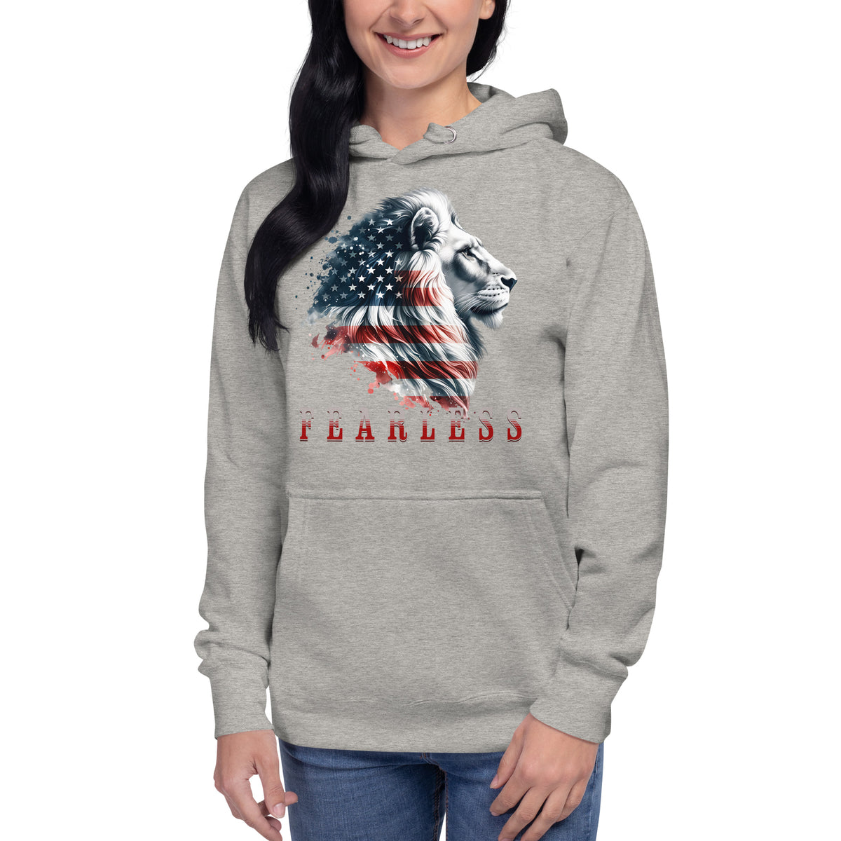 USA Lion Fearless Unisex Hoodie — Carbon Grey — front
