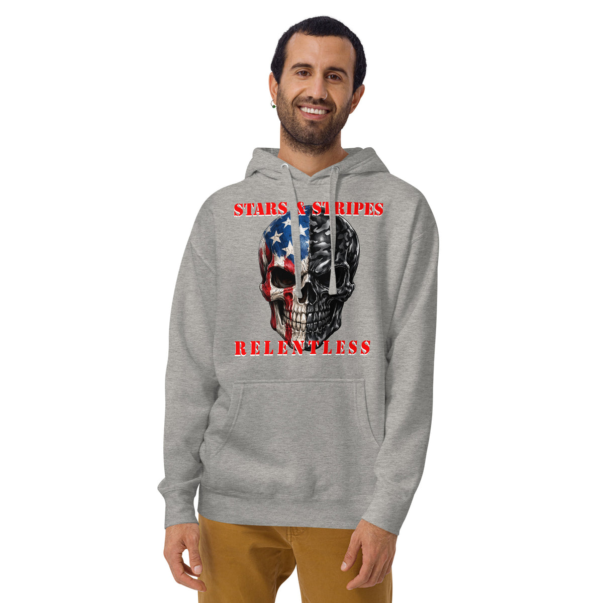 USA Patriotic Camo Skull Unisex Hoodie — Carbon Grey — front