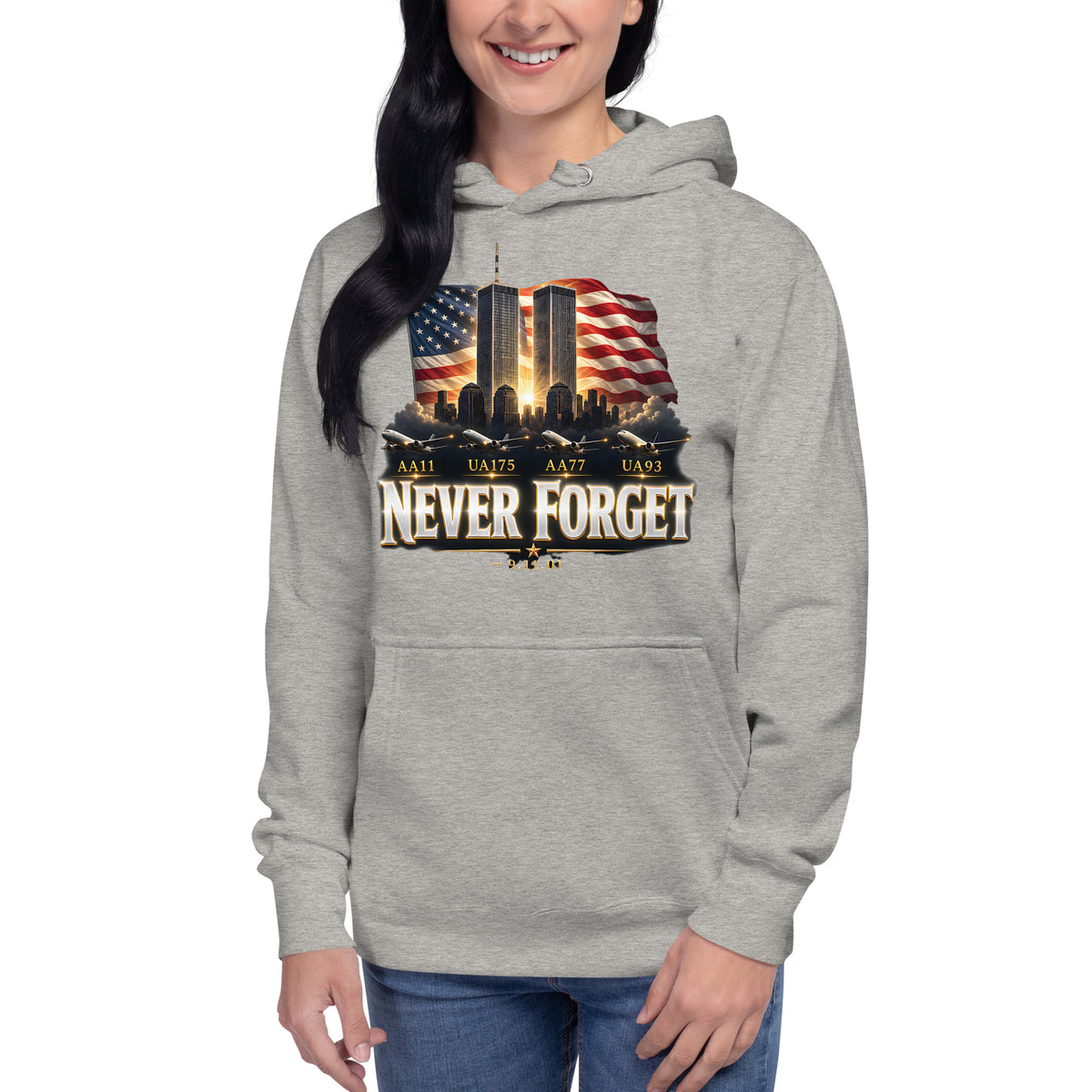 9/11 Never Forget Unisex Hoodie — Carbon Grey — front