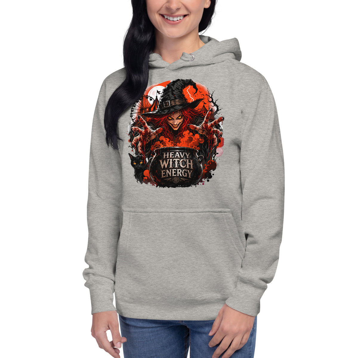 Heavy Witch Energy Unisex Hoodie — Carbon Grey — front