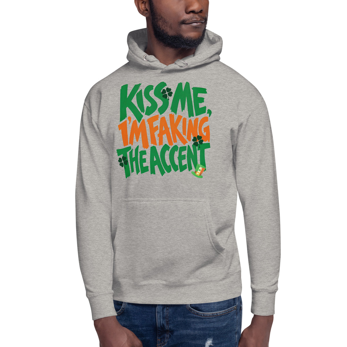 Kiss Me Faking Accent Unisex Hoodie — Carbon Grey — front