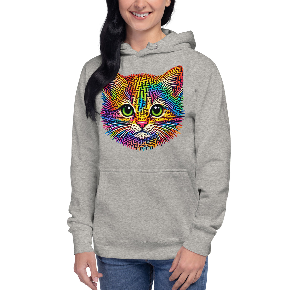 Kitten Face Maze Unisex Hoodie — Carbon Grey — front