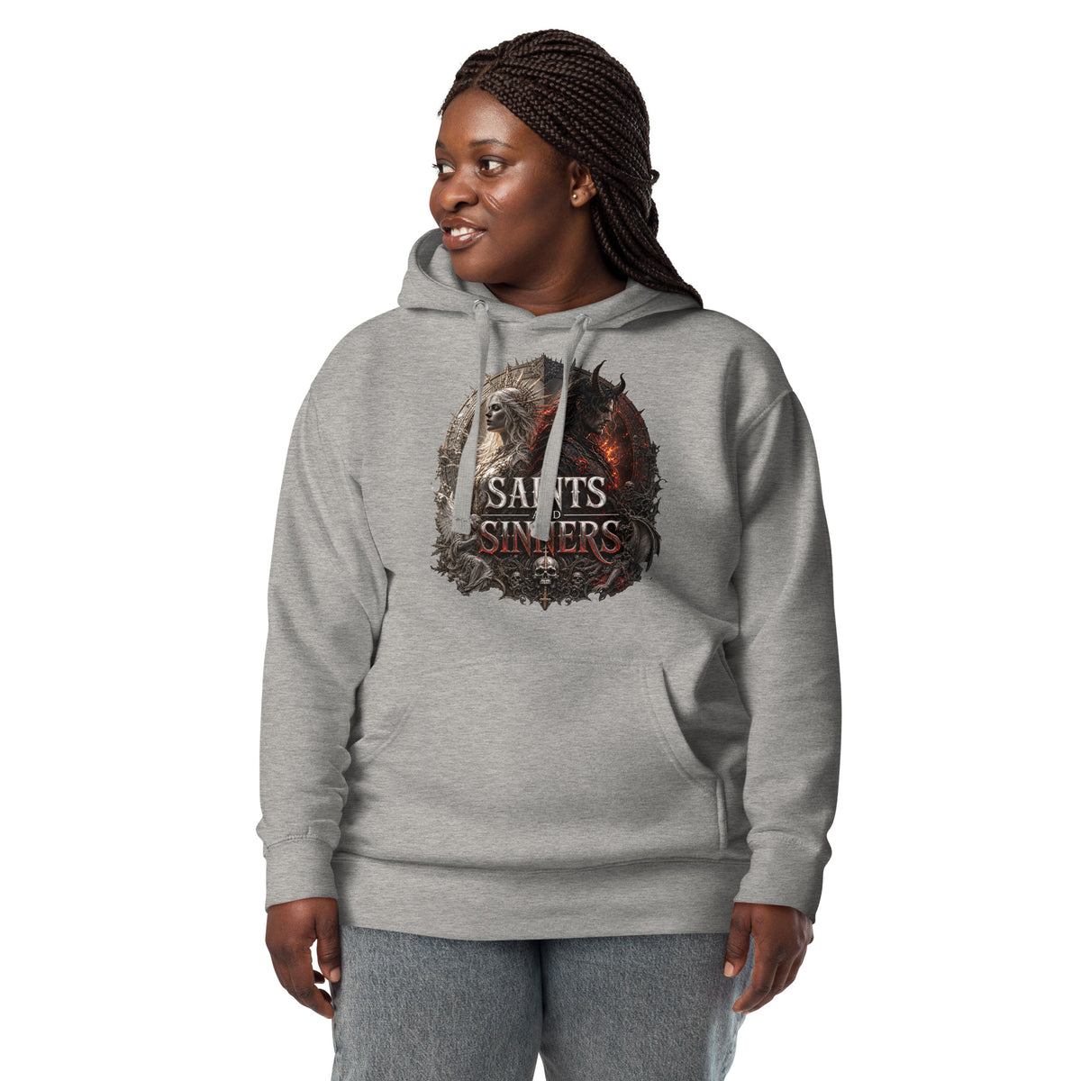 Saints and Sinners — Angel and Demon Unisex Hoodie — Carbon Grey — front