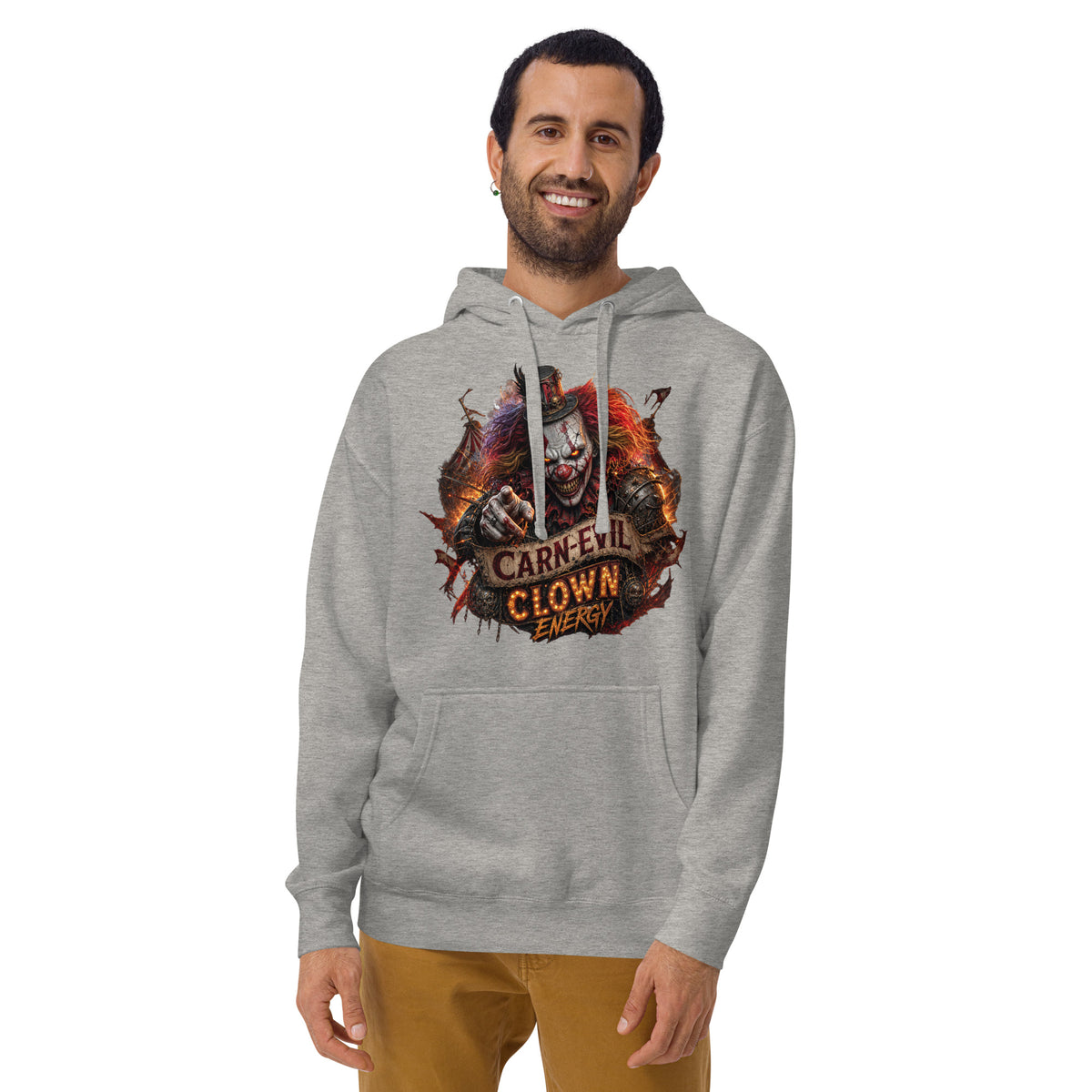 Top Hat Evil Clown Unisex Hoodie — Carbon Grey — front