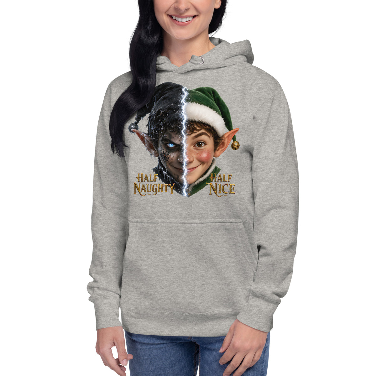 Xmas Elf Twins Unisex Hoodie — Carbon Grey — front