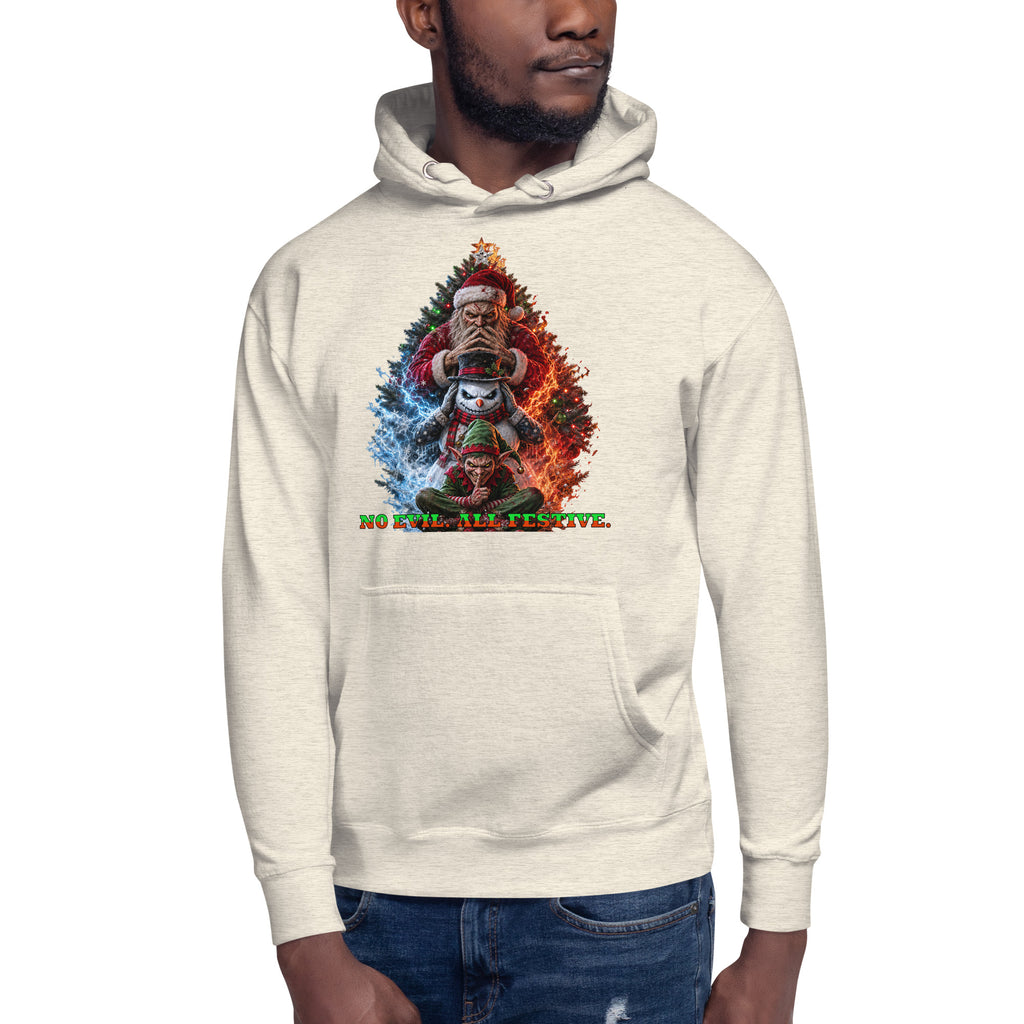 No Evil Xmas Unisex Hoodie — Oatmeal Heather — front