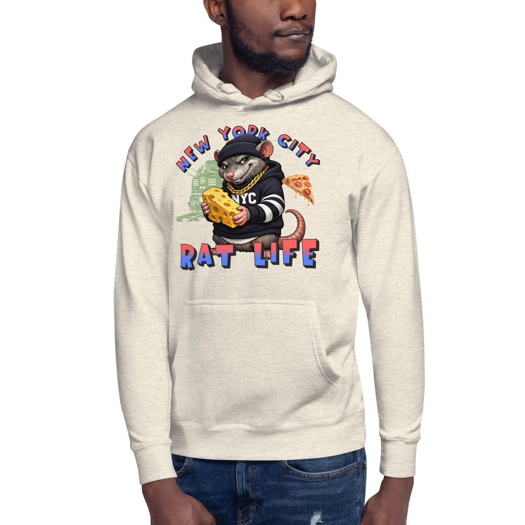 NYC Rat Life Unisex Hoodie — Oatmeal Heather — front